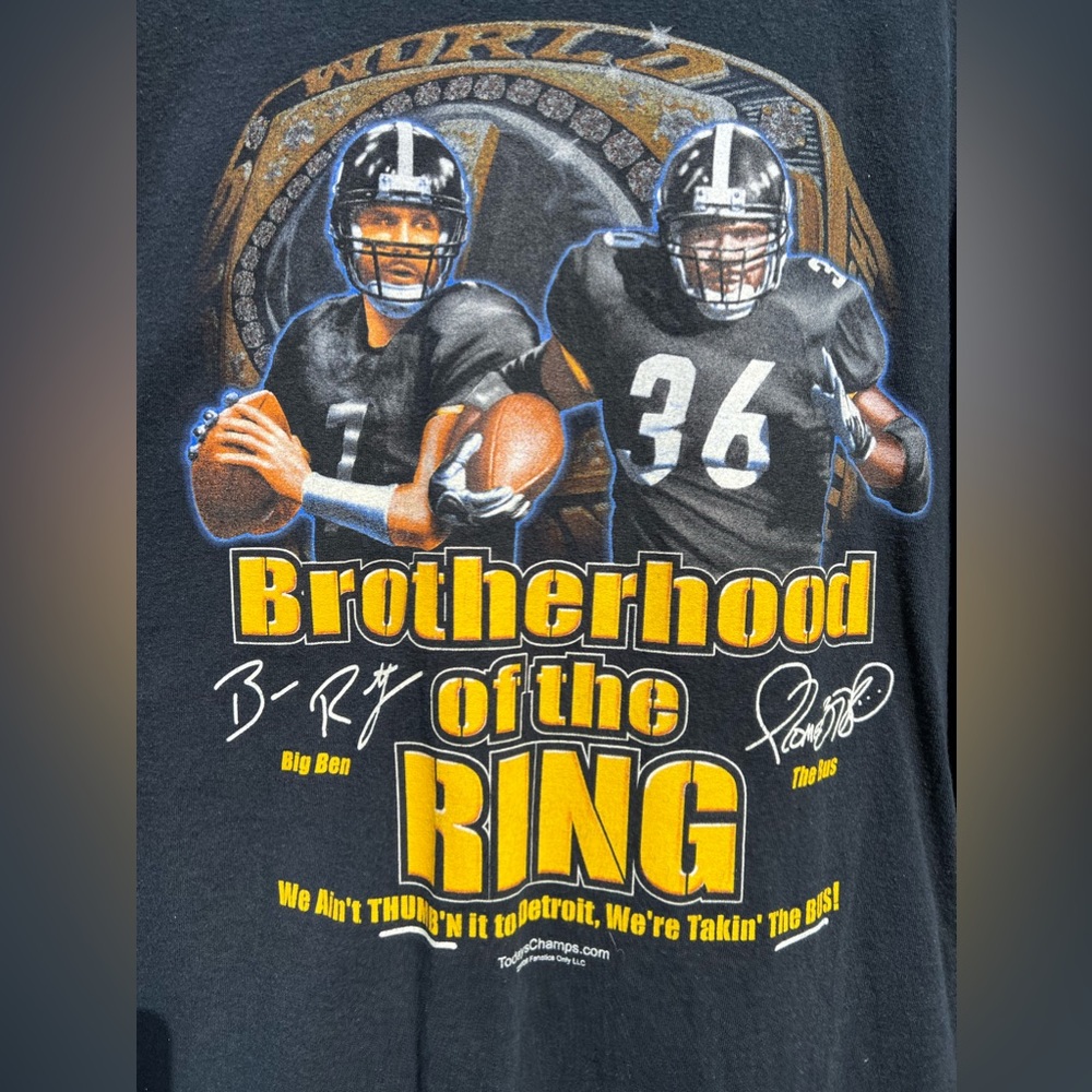 Gildan Pittsburgh Steelers, Ben Roethlisberger, Jerome Bettis, 1997 T-Shirt, 2XL - Picture 2 of 4
